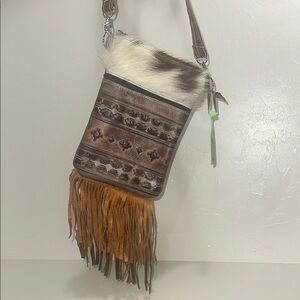 Rustic Geometric Crossbody Bag Brown and Cream